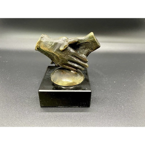 Vintage Bronze And Marble Abstract‎ Art Shaking Hands Paperweight